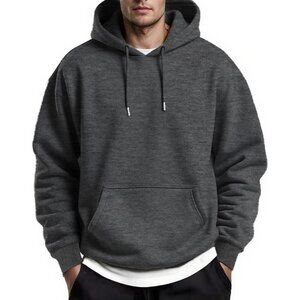 Coofandy Men Dark Grey Pullover Fleece Hooded Sweatshirt with Kanga Pocket
